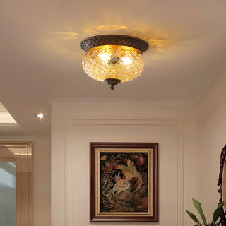 Vintage Amber Walnut Glass Flush Mount Ceiling Light Zawala Image - 1