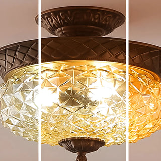 Vintage Amber Walnut Glass Flush Mount Ceiling Light Zawala Image - 10