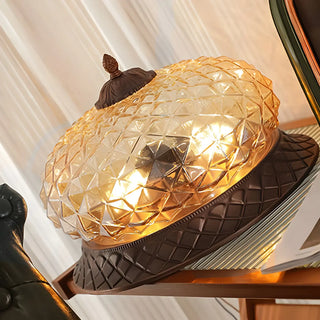 Vintage Amber Walnut Glass Flush Mount Ceiling Light Zawala Image - 11