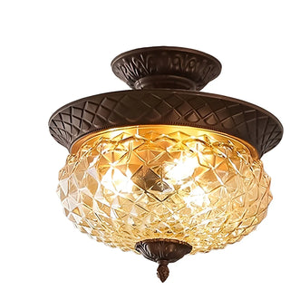 Vintage Amber Walnut Glass Flush Mount Ceiling Light Zawala Image - 15