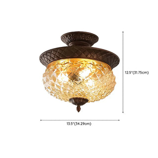 Vintage Amber Walnut Glass Flush Mount Ceiling Light Zawala Image - 17