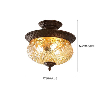Vintage Amber Walnut Glass Flush Mount Ceiling Light Zawala Image - 19