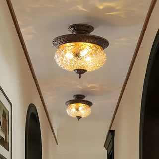 Vintage Amber Walnut Glass Flush Mount Ceiling Light Zawala Image - 3