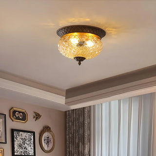 Vintage Amber Walnut Glass Flush Mount Ceiling Light Zawala Image - 4