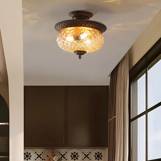 Vintage Amber Walnut Glass Flush Mount Ceiling Light Zawala Image - 5