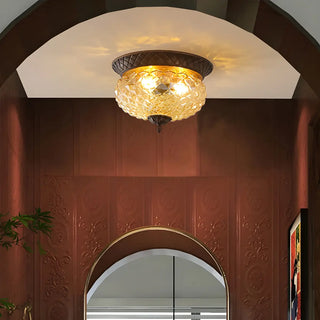 Vintage Amber Walnut Glass Flush Mount Ceiling Light Zawala Image - 6