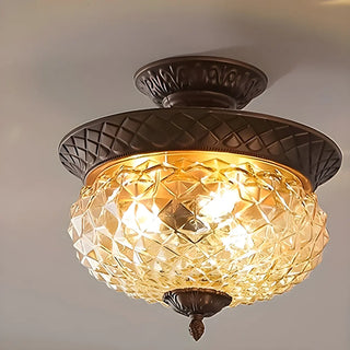 Vintage Amber Walnut Glass Flush Mount Ceiling Light Zawala Image - 8