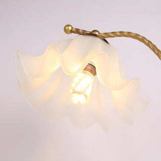 Golden Antique Flower Glass Shade Curved Arm Table Lamp Zawala Image - 10
