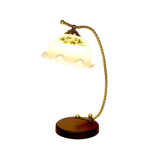 Golden Antique Flower Glass Shade Curved Arm Table Lamp Zawala Image - 14