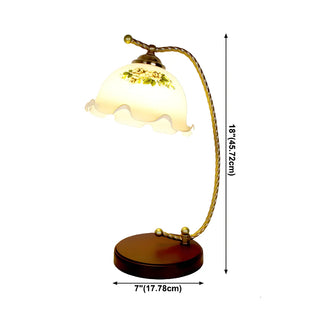 Golden Antique Flower Glass Shade Curved Arm Table Lamp Zawala Image - 16