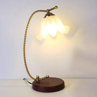 Golden Antique Flower Glass Shade Curved Arm Table Lamp Zawala Image - 3