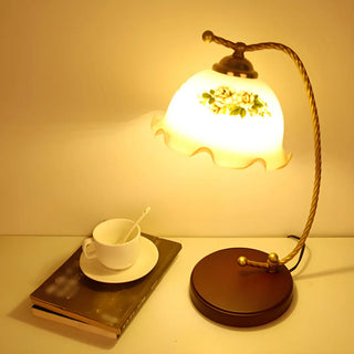 Golden Antique Flower Glass Shade Curved Arm Table Lamp Zawala Image - 6