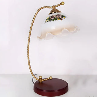Golden Antique Flower Glass Shade Curved Arm Table Lamp Zawala Image - 8