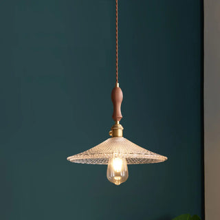 ZOWALA - Vintage Cone Glass Dining Room Walnut Pendant Light Image - 1