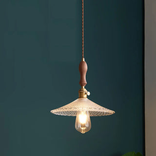 ZOWALA - Vintage Cone Glass Dining Room Walnut Pendant Light Image - 2