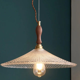ZOWALA - Vintage Cone Glass Dining Room Walnut Pendant Light Image - 3