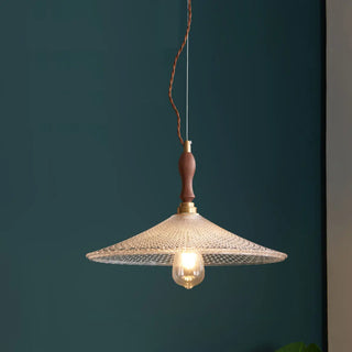 ZOWALA - Vintage Cone Glass Dining Room Walnut Pendant Light Image - 4