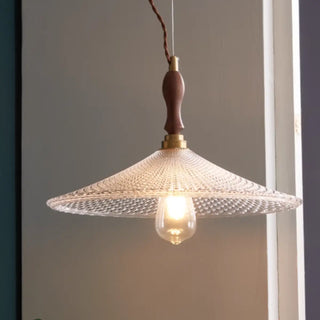 ZOWALA - Vintage Cone Glass Dining Room Walnut Pendant Light Image - 5