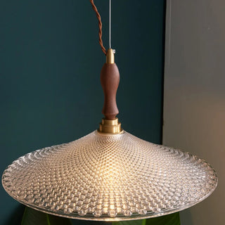 ZOWALA - Vintage Cone Glass Dining Room Walnut Pendant Light Image - 6