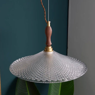 ZOWALA - Vintage Cone Glass Dining Room Walnut Pendant Light Image - 7