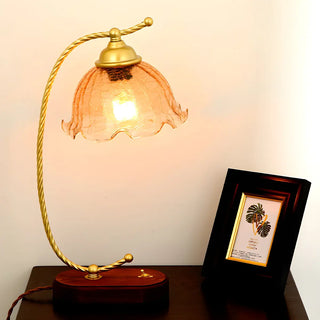 Elegant Flower Glass Shade Gold Curved Arm Table Lamp Zawala Image - 1