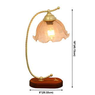 Elegant Flower Glass Shade Gold Curved Arm Table Lamp Zawala #size