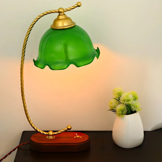 Elegant Flower Glass Shade Gold Curved Arm Table Lamp Zawala Image - 2