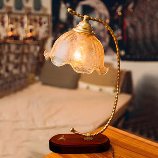 Elegant Flower Glass Shade Gold Curved Arm Table Lamp Zawala Image - 3