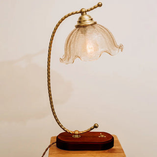 Elegant Flower Glass Shade Gold Curved Arm Table Lamp Zawala Image - 5
