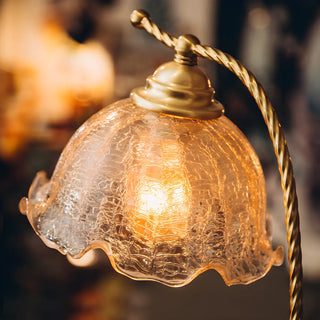 Elegant Flower Glass Shade Gold Curved Arm Table Lamp Zawala Image - 9