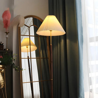 Vintage Walnut Metal Floor Lamp with Pleated Shade Zawala Image - 2