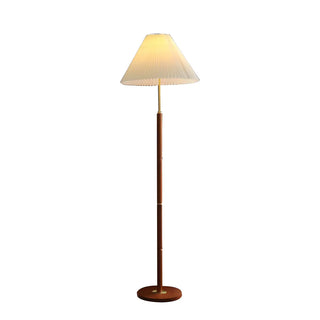 Vintage Walnut Metal Floor Lamp with Pleated Shade Zawala Image - 9