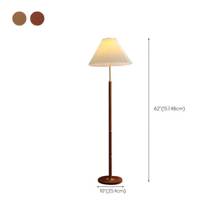 Vintage Walnut Metal Floor Lamp with Pleated Shade Zawala #size