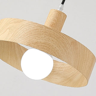 ZOWALA - Scandinavian Circle Metal Bedroom Walnut Pendant Light Image - 13