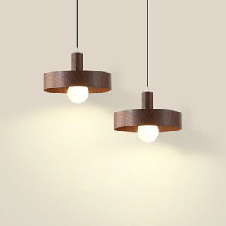 ZOWALA - Scandinavian Circle Metal Bedroom Walnut Pendant Light Image - 3
