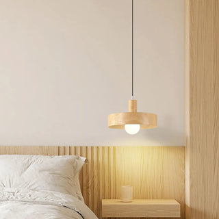 ZOWALA - Scandinavian Circle Metal Bedroom Walnut Pendant Light Image - 4