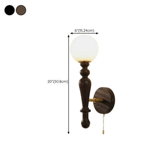 Vintage Globe Black Wood Wall Light with Pull Chain Zawala #size