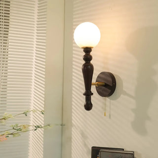 Vintage Globe Black Wood Wall Light with Pull Chain Zawala Image - 3