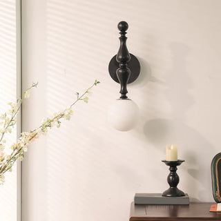 Vintage Globe Black Wood Wall Light with Pull Chain Zawala Image - 6