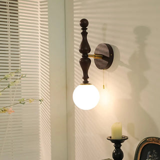 Vintage Globe Black Wood Wall Light with Pull Chain Zawala Image - 7