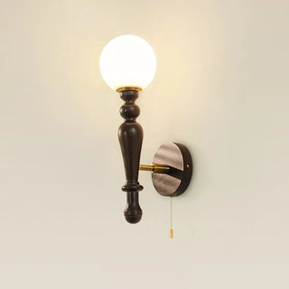 Vintage Globe Black Wood Wall Light with Pull Chain Zawala Image - 9