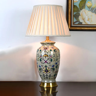 Modern White Drum Fabric Ceramic Vase Base Table Lamp Zawala Image - 6