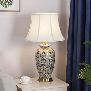 Modern White Drum Fabric Ceramic Vase Base Table Lamp Zawala Image - 7