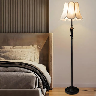 ZOWALA - Classic White Scalloped Fabric Bedside Floor Lamp Image - 1