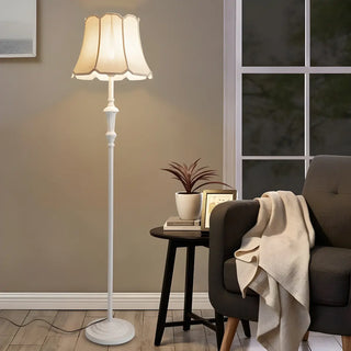 ZOWALA - Classic White Scalloped Fabric Bedside Floor Lamp Image - 3