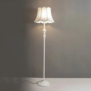 ZOWALA - Classic White Scalloped Fabric Bedside Floor Lamp Image - 4