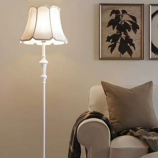 ZOWALA - Classic White Scalloped Fabric Bedside Floor Lamp Image - 6