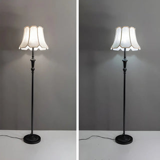ZOWALA - Classic White Scalloped Fabric Bedside Floor Lamp Image - 9