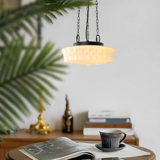ZOWALA - Vintage Round Glass Pendant Light for Bedroom, White Image - 2
