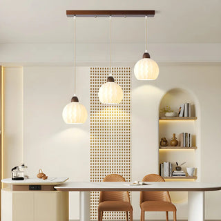 ZOWALA - Modern Glass Dome Walnut Pendant Light Image - 1